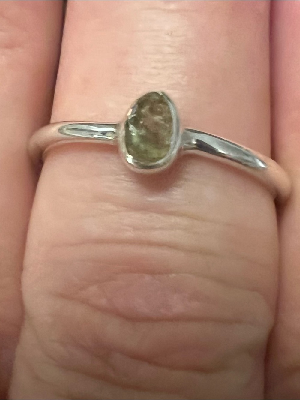 Moldavite Stack Ring Thin Band | 925 Silver Rough Bezel Set Stone Tektite 8 #616 - Picture 6 of 8